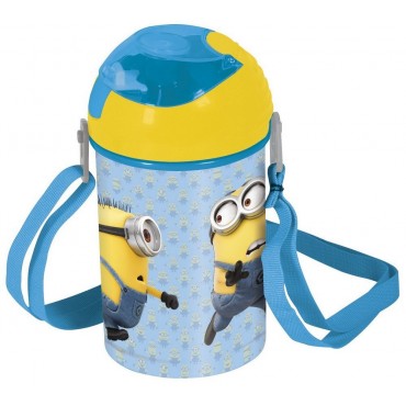 Minion Pop Up Canteen Plastic Water Bottle 450ml Yellow Blue