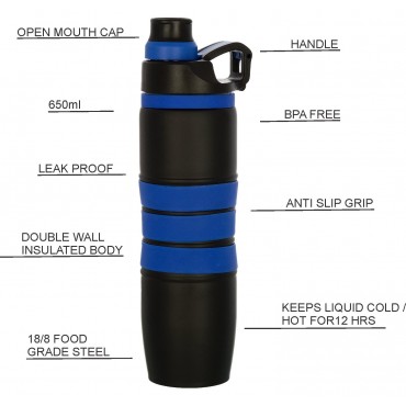H2O Stainless Steel Water Bottle 650ml SB502