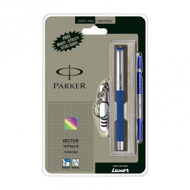 Parker Vector Mettalix CT Roller Ball Pen (Blue) +Free Swiss Knife